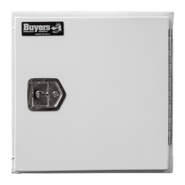 Image of 24x24x96 Inch White Steel Straight Side Tunnel Truck Tool Box with Shelf from Buyers Products. Part number: BP242496W