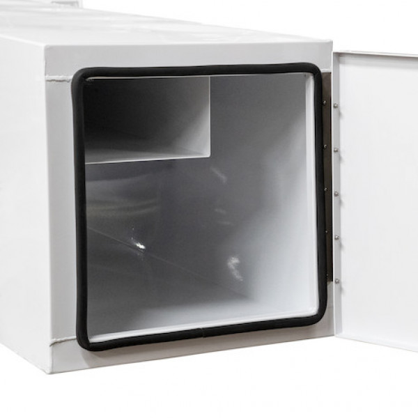 Image of 24x24x96 Inch White Steel Straight Side Tunnel Truck Tool Box with Shelf from Buyers Products. Part number: BP242496W
