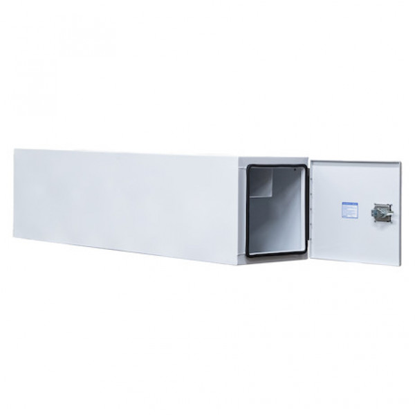 Image of 24x24x96 Inch White Steel Straight Side Tunnel Truck Tool Box with Shelf from Buyers Products. Part number: BP242496W