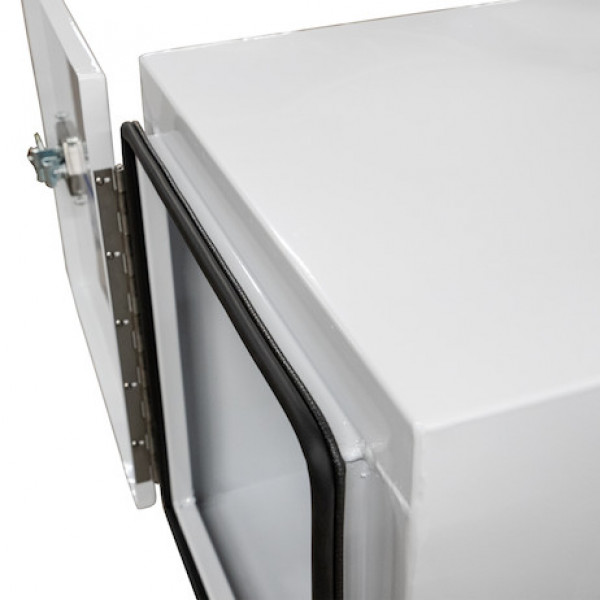 Image of 24x24x96 Inch White Steel Straight Side Tunnel Truck Tool Box with Shelf from Buyers Products. Part number: BP242496W