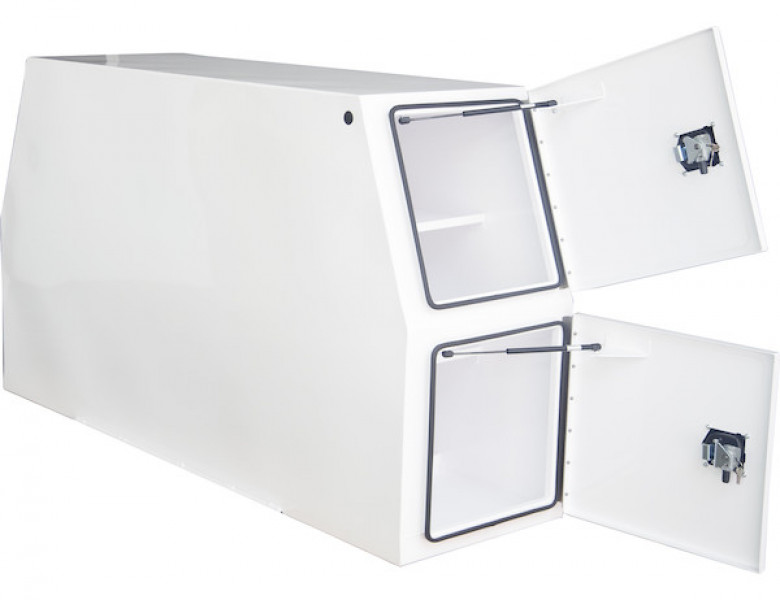 Image of 46x24x82 Inch Flat Floor White Steel Backpack Truck Box from Buyers Products. Part number: BP824624W