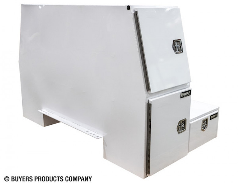 Image of 85x55x48 Inch White Steel L-Pack Backpack Truck Box - 16.35 Inch Offset from Buyers Products. Part number: BP855548W