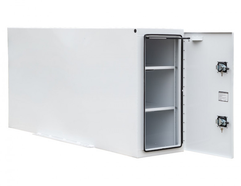 Image of White Steel Straight Side Backpack Truck Box with Adjustable Shelving from Buyers Products. Part number: BP964824WLL