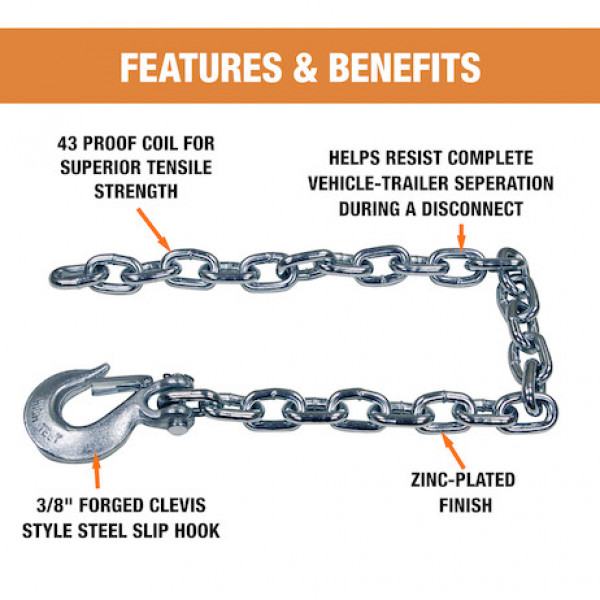 Image of 3/8x35 Inch Class 4 Trailer Safety Chain With 1-Clevis Style Slip Hook-43 Proof from Buyers Products. Part number: BSC3835