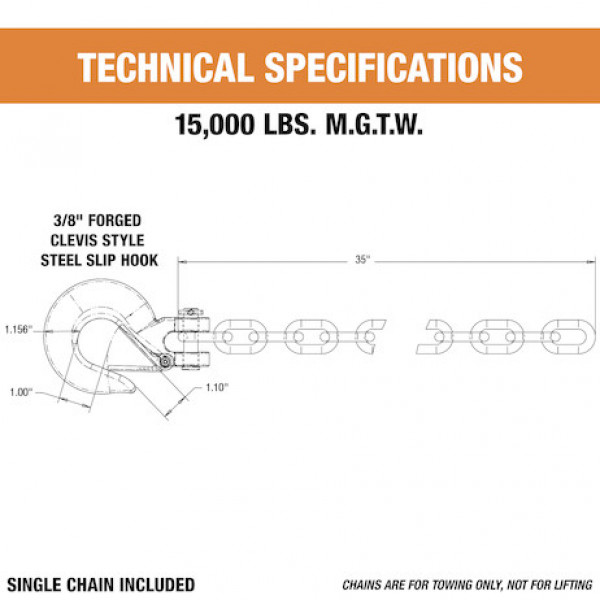 Image of 3/8x35 Inch Class 4 Trailer Safety Chain With 1-Clevis Style Slip Hook-43 Proof from Buyers Products. Part number: BSC3835