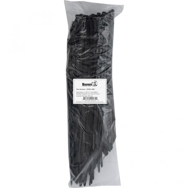 Image of 11-inch Length Black Weather-Resistant Nylon Cable Zip Tie (500-Pack) from Buyers Products. Part number: BTN011WR