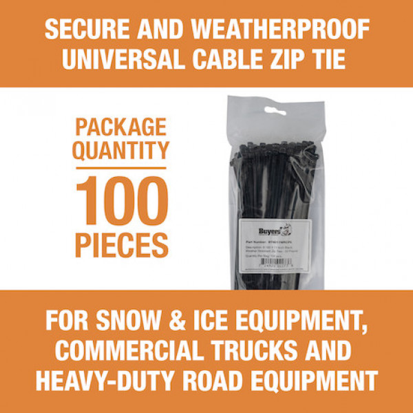 Image of 11-inch Length Black-Weather Resistant Nylon Cable Zip Tie (100-Pack) from Buyers Products. Part number: BTN011WRCPK