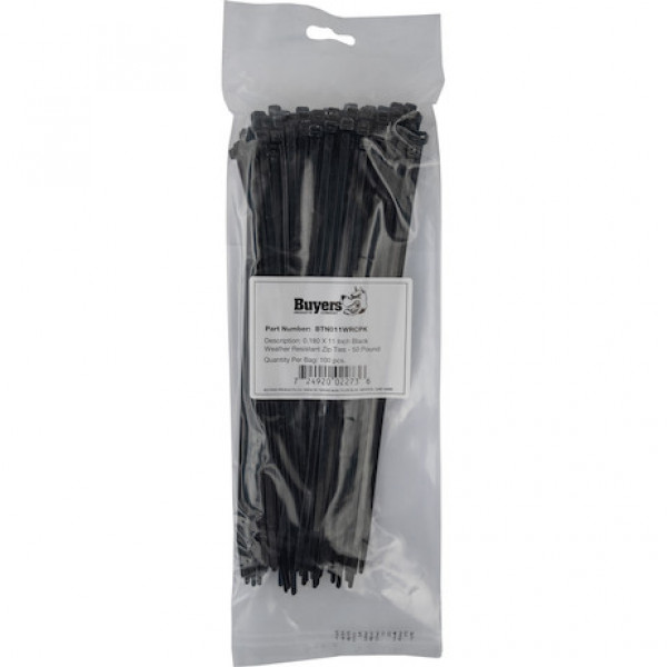 Image of 11-inch Length Black-Weather Resistant Nylon Cable Zip Tie (100-Pack) from Buyers Products. Part number: BTN011WRCPK