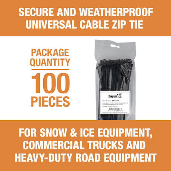 Image of 15-inch Length Black Weather-Resistant Nylon Cable Zip Tie (100-Pack) from Buyers Products. Part number: BTN015WR