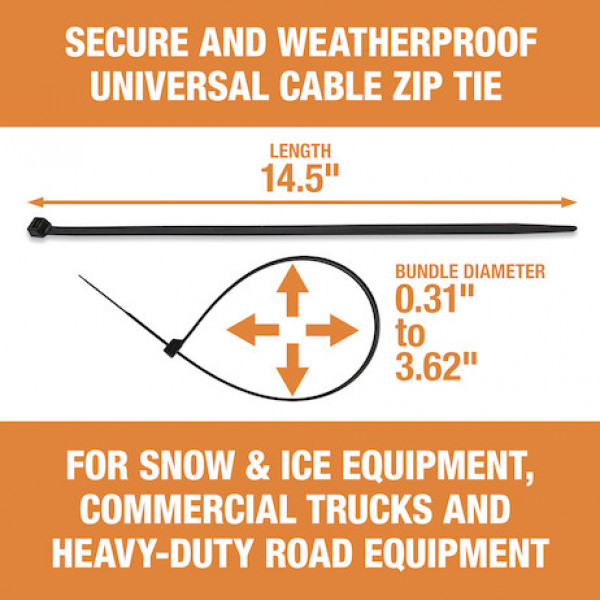 Image of 14.50-inch Length Heavy-Duty Black Water Resistant Nylon Cable Zip Tie (100-Pack) from Buyers Products. Part number: BTN145WR