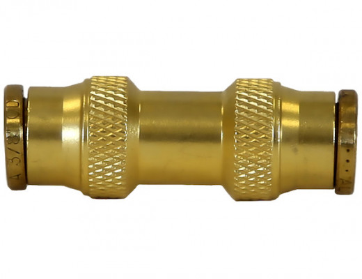 Image of Brass DOT Push-In Union Connector 1/4 Inch Tube O.D. from Buyers Products. Part number: BUC0P25