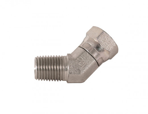 Image of 1/4-18 Inch NPSM Female Pipe Swivel To 1/4-18 Inch Male Pipe 45Elbow from Buyers Products. Part number: H9355X4X4