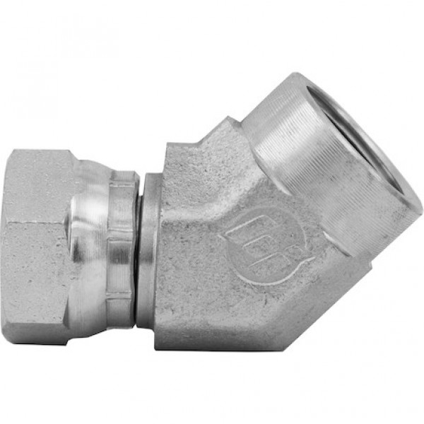 Image of 1/2-14 Inch NPSM Female Pipe Swivel To 1/2-14 Inch Female Pipe 45Elbow from Buyers Products. Part number: H9385X8X8