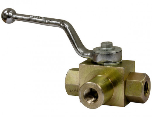 Image of 1/2 Inch NPTF 3-Port High Pressure Ball Valve from Buyers Products. Part number: HBV3W050