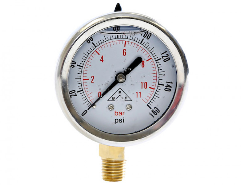 Image of Silicone Filled Pressure Gauge - Stem Mount 0-100 PSI from Buyers Products. Part number: HPGS100