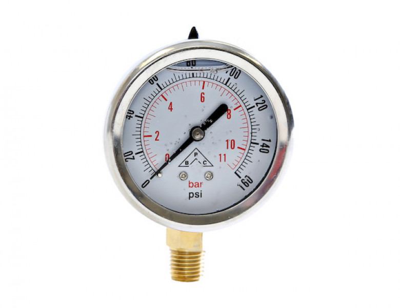 Image of Silicone Filled Pressure Gauge - Stem Mount 0-160 PSI from Buyers Products. Part number: HPGS160