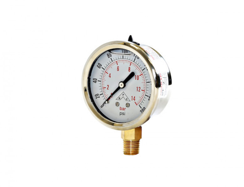 Image of Silicone Filled Pressure Gauge - Stem Mount 0-200 PSI from Buyers Products. Part number: HPGS200