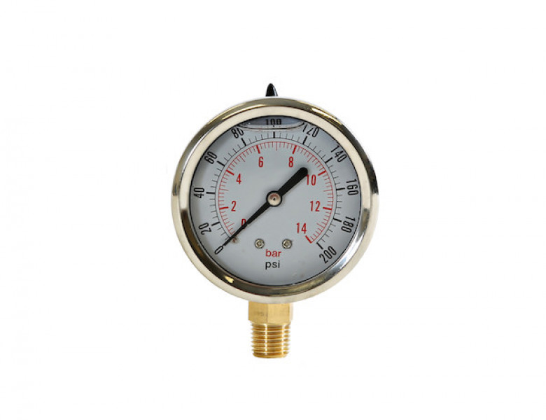 Image of Silicone Filled Pressure Gauge - Stem Mount 0-200 PSI from Buyers Products. Part number: HPGS200