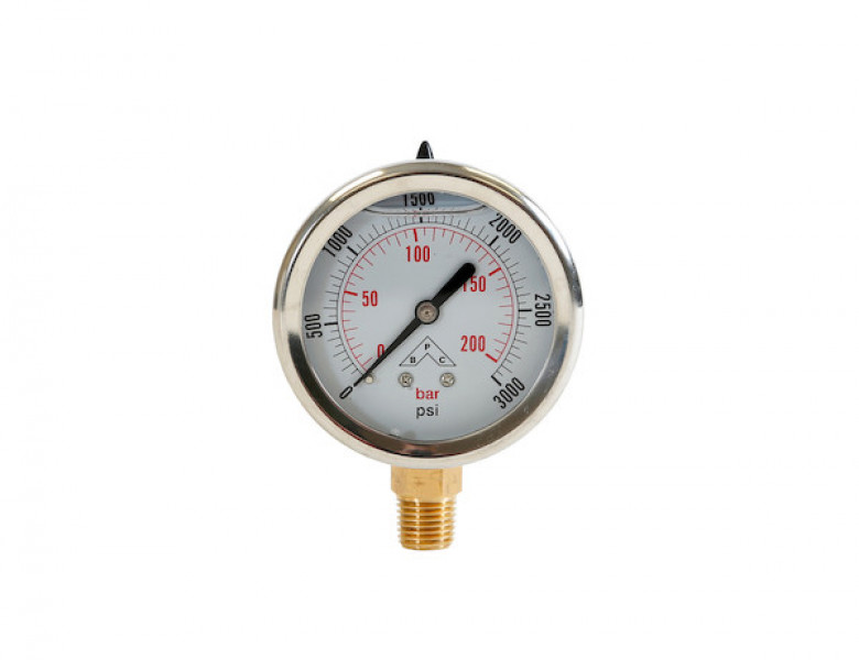 Image of Silicone Filled Pressure Gauge - Stem Mount 0-3,000 PSI from Buyers Products. Part number: HPGS3