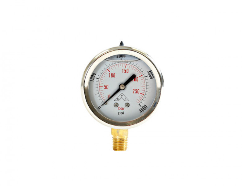 Image of Silicone Filled Pressure Gauge - Stem Mount 0-4,000 PSI from Buyers Products. Part number: HPGS4