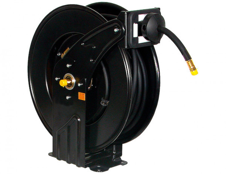 Image of 1/2 Inch Diameter x 50 Foot Long Black Hose with Black Steel Reel from Buyers Products. Part number: HR1250