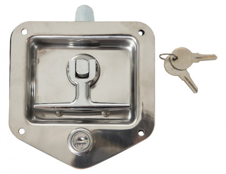 Image of Stainless Steel Flush Mount Single-Point T-Handle Latch Assembly with Mounting Holes from Buyers Products. Part number: L8815