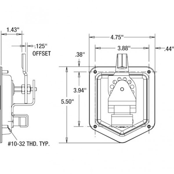 Image of 6-Inch Stainless Steel Single- Point T-Handle Latch with key cylinder, gasket and keys from Buyers Products. Part number: L8816