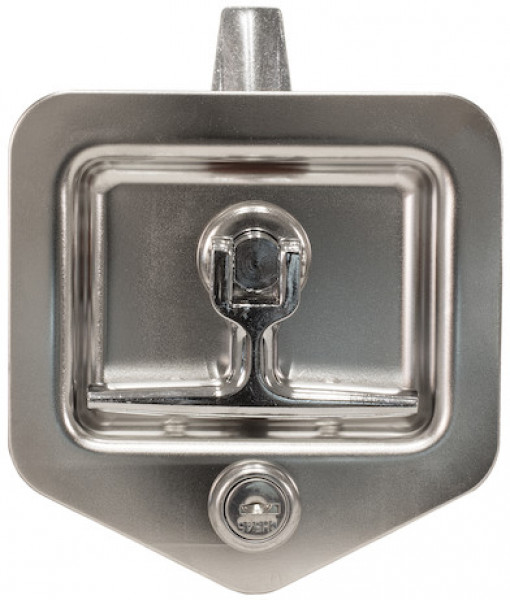 Image of Zinc Plated Steel Flush Mount Single Point T-Handle Latch Assembly with Mounting Holes from Buyers Products. Part number: L8915