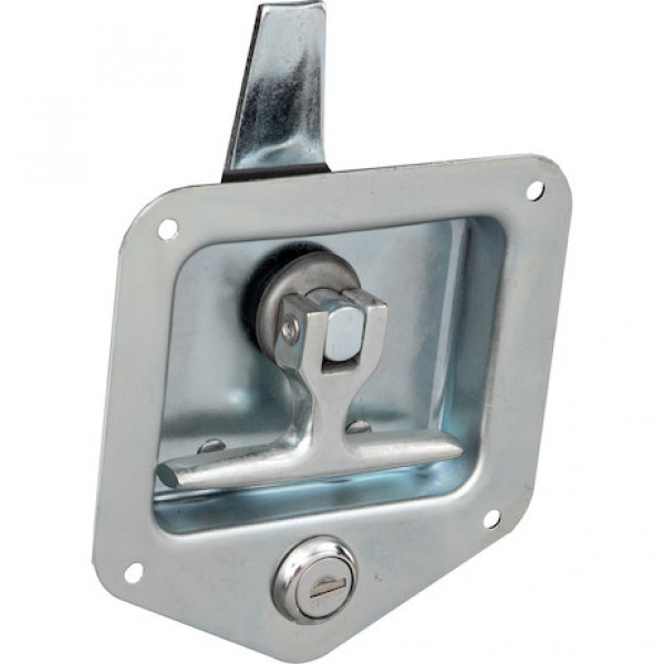 Image of Zinc Plated Steel Flush Mount Single Point T-Handle Latch Assembly with Mounting Holes from Buyers Products. Part number: L8915