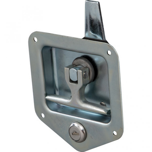 Image of Zinc Plated Steel Flush Mount Single Point T-Handle Latch Assembly with Mounting Holes from Buyers Products. Part number: L8915