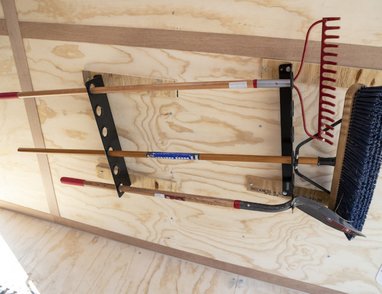 Image of Horizontal Hand Tool Rack for Enclosed Landscape Trailers from Buyers Products. Part number: LT37