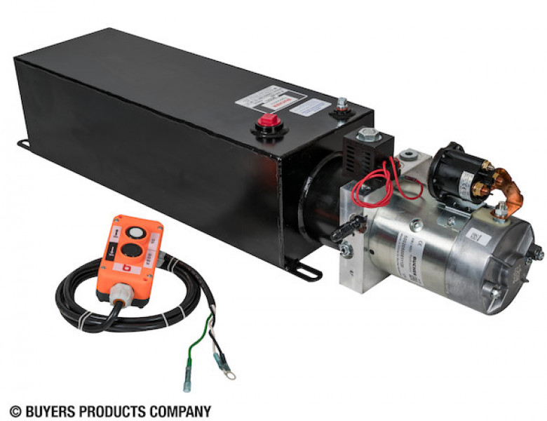 Image of 3-Way DC Power Unit-Electric Controls Horizontal 3 Gallon Steel Reservoir from Buyers Products. Part number: PU303LRS