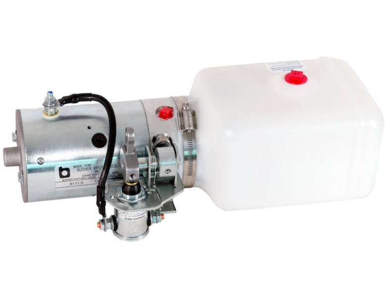 Image of 3-Way DC Power Unit-Metered Release Valve Horizontal 0.86 Gallon Poly Reservoir from Buyers Products. Part number: PU311