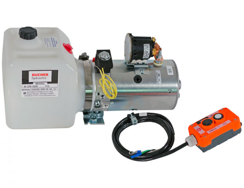 Image of 3-Way DC Power Unit with 1.5 Gallon Steel Reservoir and Electric Controls from Buyers Products. Part number: PU319LRS