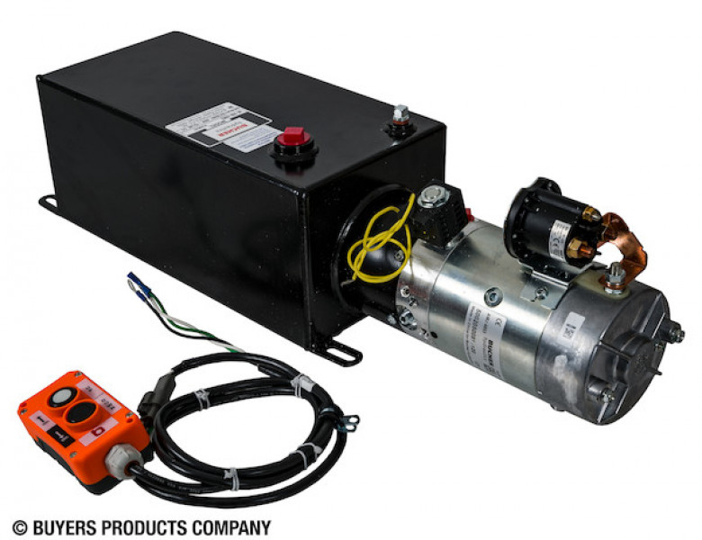 Image of 3-Way DC Power Unit with 1.5 Gallon Steel Reservoir and Electric Controls from Buyers Products. Part number: PU319LRS