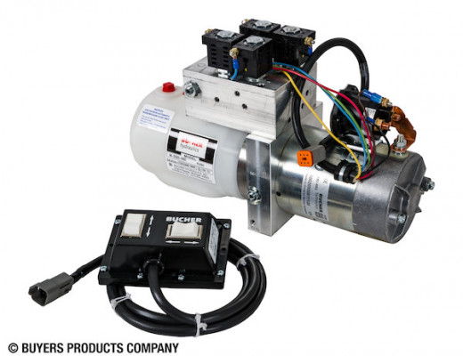 Image of 4-Way/3-Way DC Power Unit-Electric Controls Horizontal 0.32 Gallon Reservoir from Buyers Products. Part number: PU3593