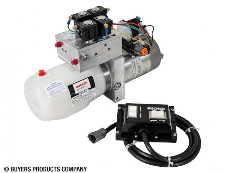 Image of 4-Way/3-Way DC Power Unit-Electric Controls Horizontal 0.32 Gallon Reservoir from Buyers Products. Part number: PU3593