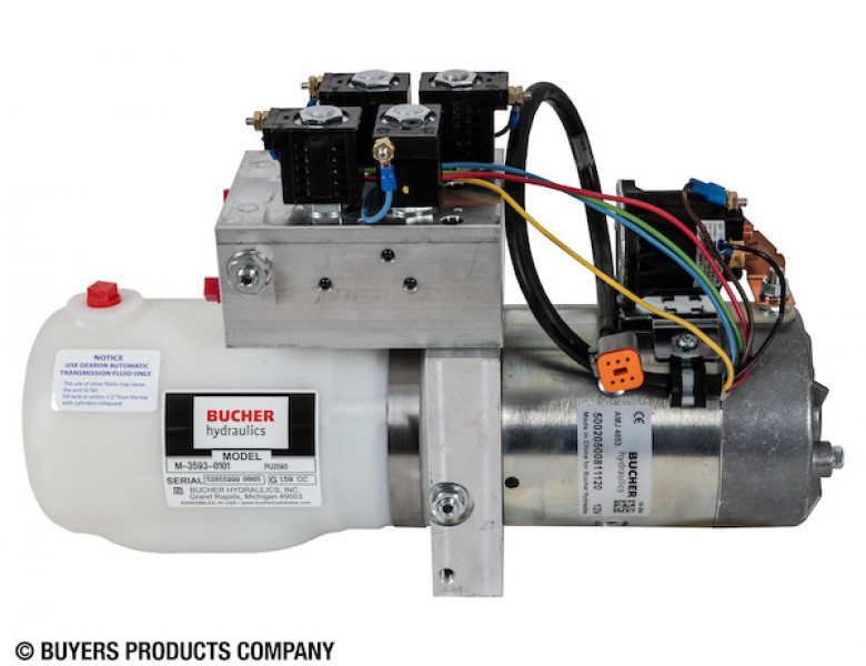 Image of 4-Way/3-Way DC Power Unit-Electric Controls Horizontal 0.32 Gallon Reservoir from Buyers Products. Part number: PU3593