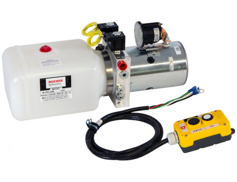 Image of 4-Way DC Power Unit-Electric Controls Horizontal 1.5 Gallon Poly Reservoir from Buyers Products. Part number: PU642LR