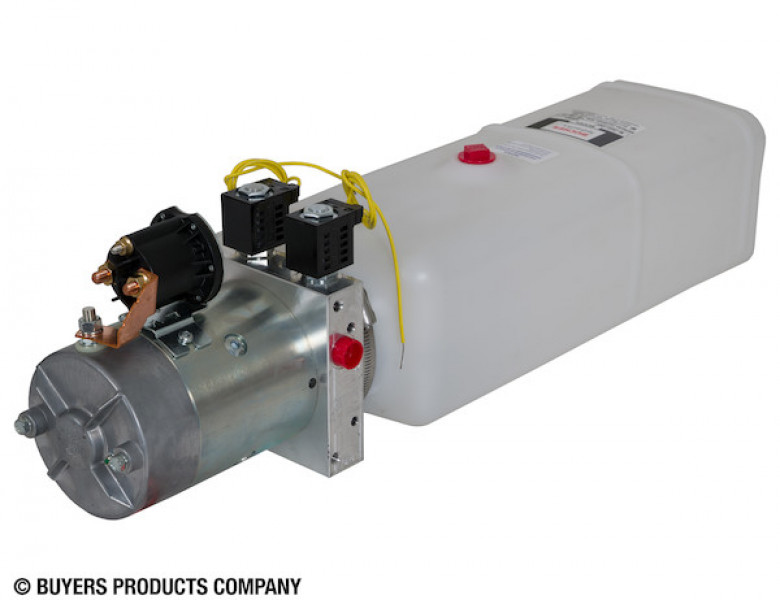 Image of 4-Way DC Power Unit-Electric Controls Horizontal 1.5 Gallon Poly Reservoir from Buyers Products. Part number: PU642LR