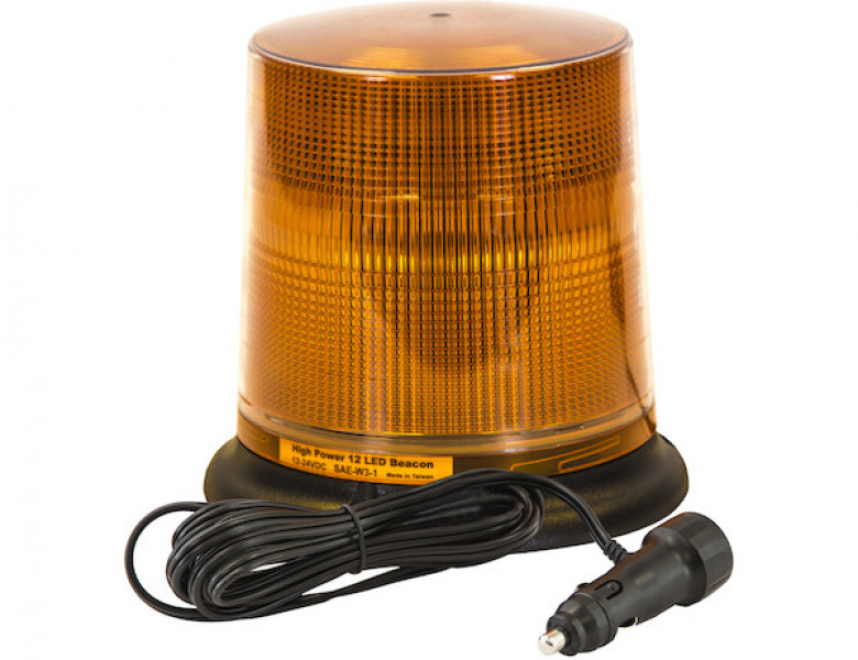 Image of 6.5 Inch by 6.5 Inch Amber LED Beacon Light With Tall Lens (Magnetic Mount with 10 Foot Auxiliary Power Cord) from Buyers Products. Part number: SL695A