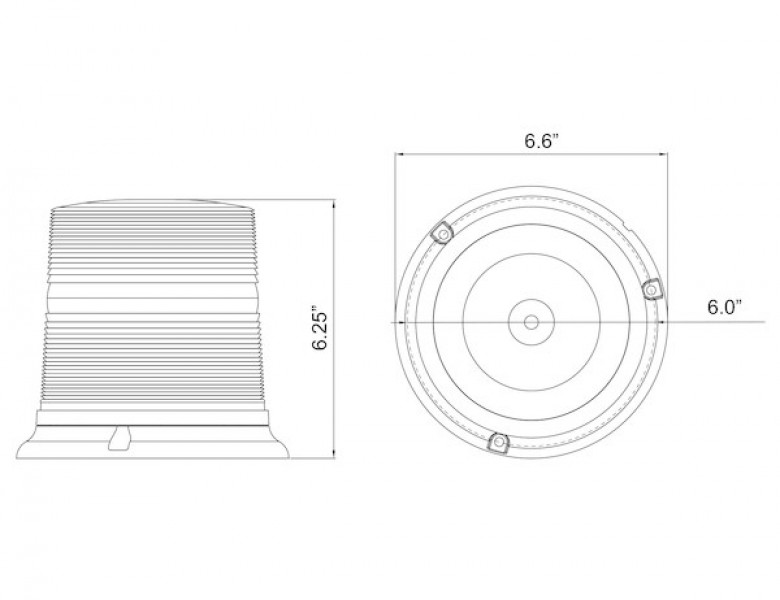 Image of 6.5 Inch by 6.5 Inch Amber LED Beacon Light With Tall Lens (Permanent Mount with 12 Inch Blunt Cut Leads) from Buyers Products. Part number: SL696A