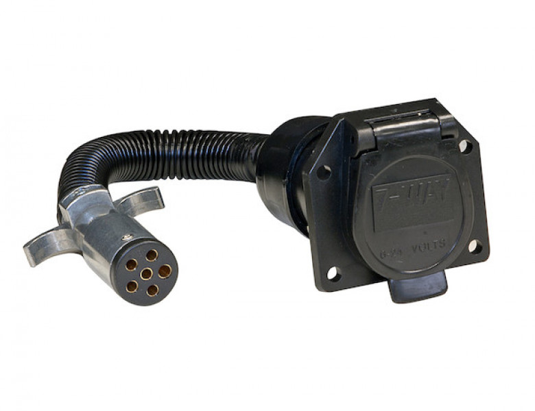 Image of 6-Way Round to 7-Way Flat RV Adapter with 8 Inch Prewired Cable from Buyers Products. Part number: TC1067P