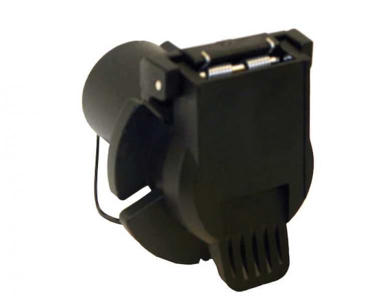 Image of 7-Way Black Plastic Flat Pin Truck Receptable with Twist Lock from Buyers Products. Part number: TC1771P