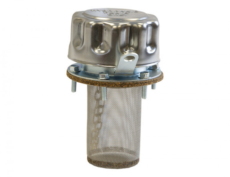 Image of Chrome Filler-Strainer Breather Cap Assembly With Locking Tab from Buyers Products. Part number: TFA005715L