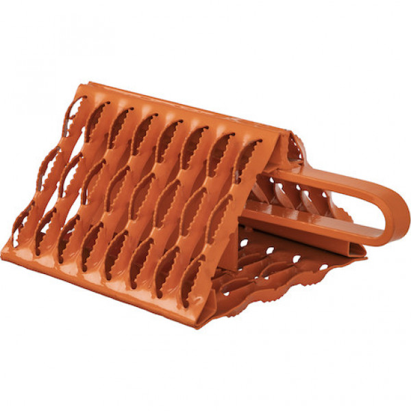 Image of Orange Powder Coated Galvanized Serrated Wheel Chock with Handle 9x10x6 Inch from Buyers Products. Part number: WC091061