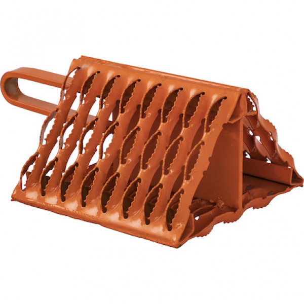 Image of Orange Powder Coated Galvanized Serrated Wheel Chock with Handle 9x10x6 Inch from Buyers Products. Part number: WC091061