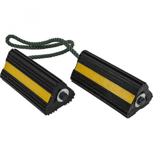 Image of Rubber Wheel Chock Set 4x4x8 Inch with 3 Foot Rope from Buyers Products. Part number: WC24483