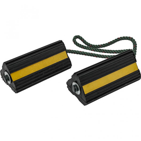 Image of Rubber Wheel Chock Set 4x4x8 Inch with 3 Foot Rope from Buyers Products. Part number: WC24483