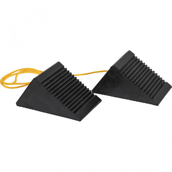 Image of Mini Rubber Wheel Chock Set 3x5x2.25 Inch with 3 Foot Rope from Buyers Products. Part number: WC35225